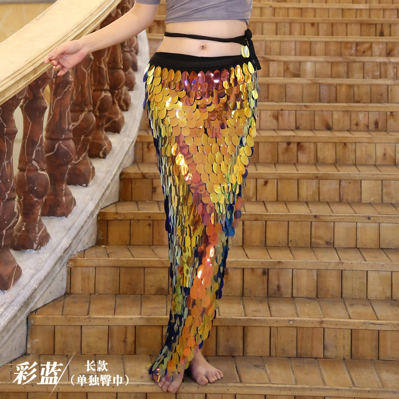 Mermaid Belly Dance Hip Scarf With Paillette/Color Blue