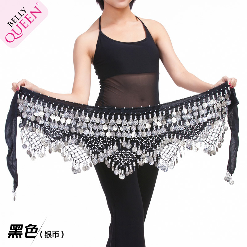 Velvet Belly Dance Hip Scarf With Silver Coins Velvet Belly Dance Hip Scarf With Silver Coins