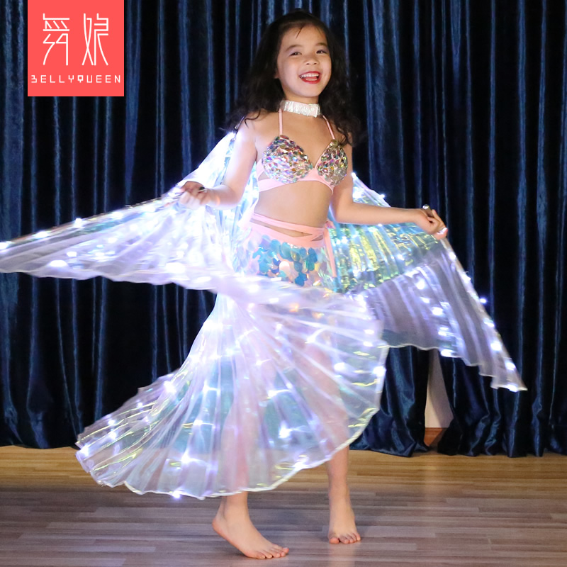 Kids White Led Belly Dance Isis Wing Led Dance Cape or Capes With Telescopic Stick