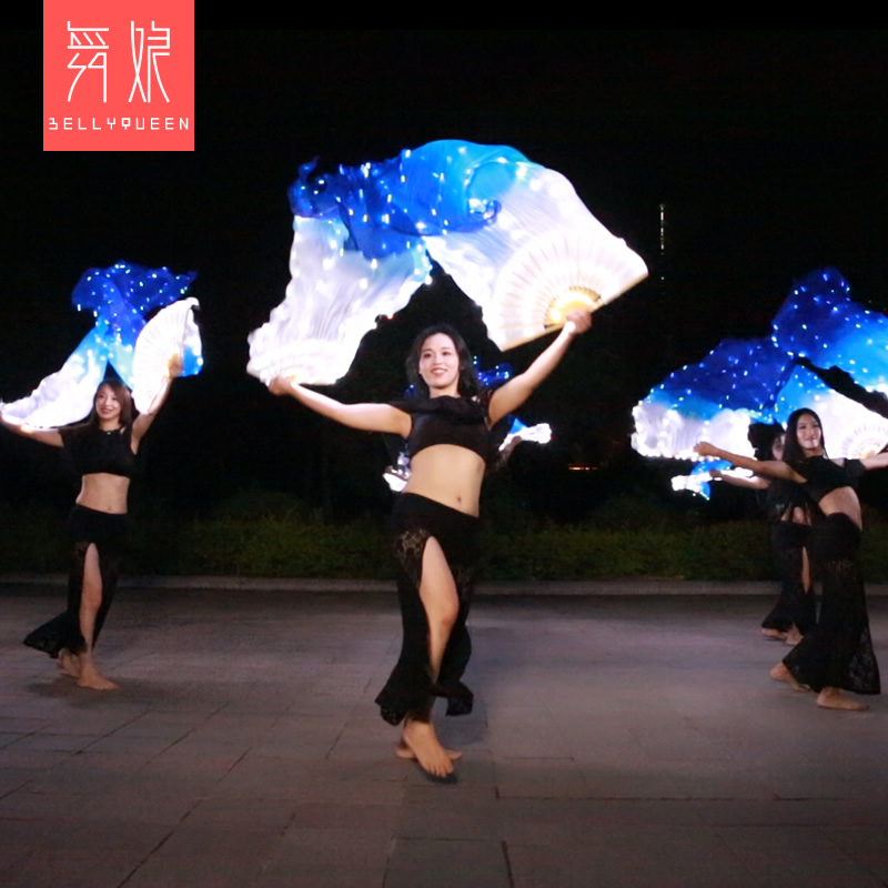 Blue And White Led Belly Dance Fan Veil (1 pair) Blue And White Led Belly Dance Fan Veil (1 pair)